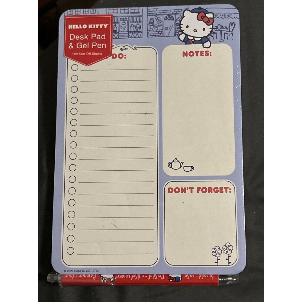 Bonjour 2024 Sanrio Hello Kitty Blue Desk Pad Gel Pen Set - 100 Pages *NEW*